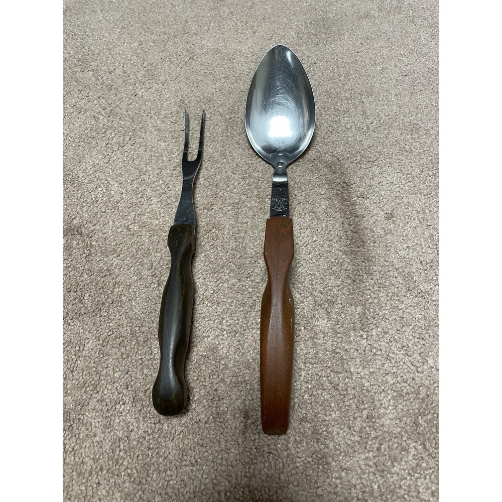Vintage Cutco serving Spoon No. 12 Carving Fork‎ Set Brown Swirl No. 1026